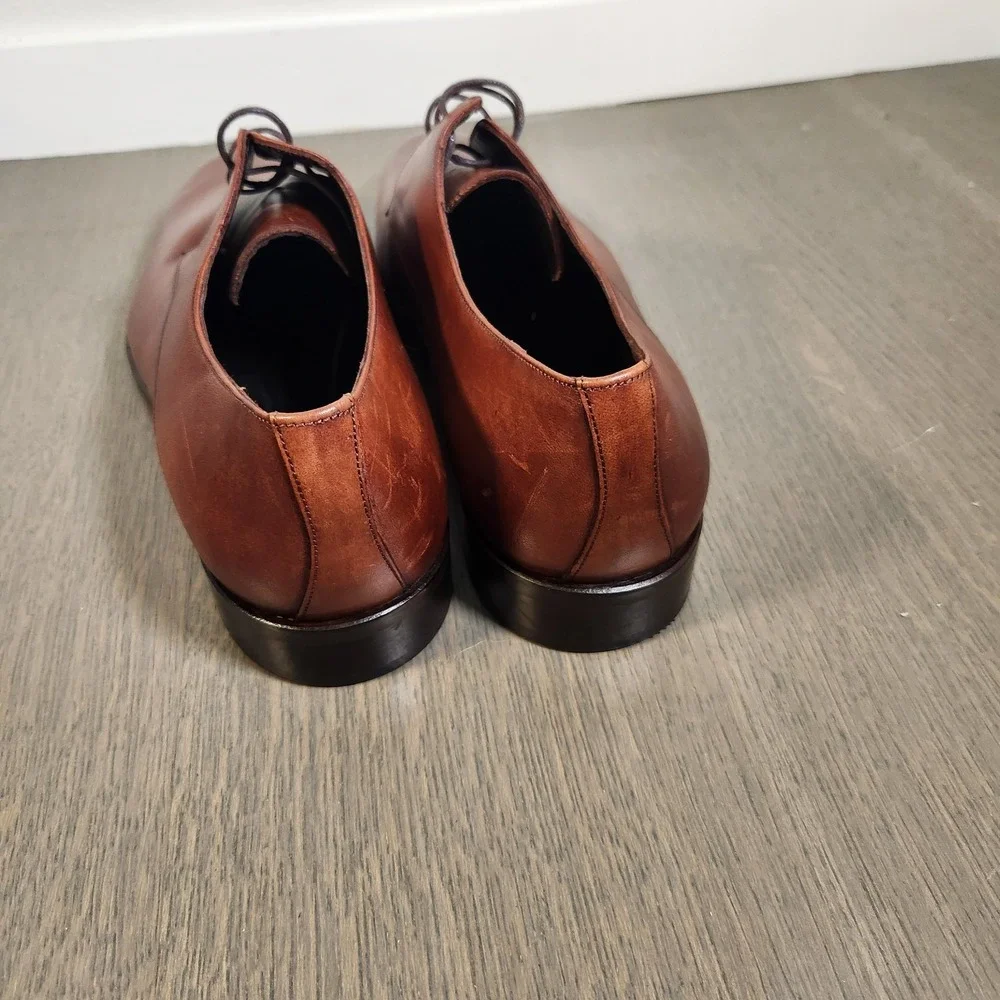 Vellapais Men's Brown Burnished Leather Derby Dress Shoes Size 14 EU 49 48549